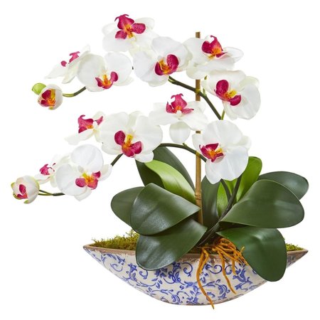 NEARLY NATURALS Phalaenopsis Orchid Artificial Arrangement in Vase - White 1874-WH